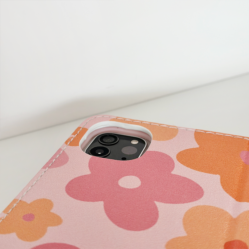 Pembe ve Turuncu Çiçek Desenli iPad Kılıfı 