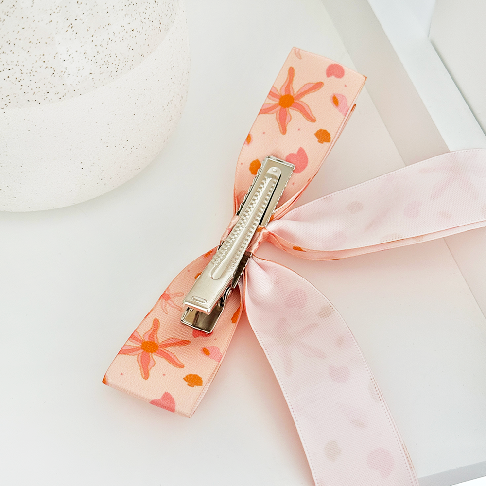 Ribbon Bow Clip - Peachy Beach