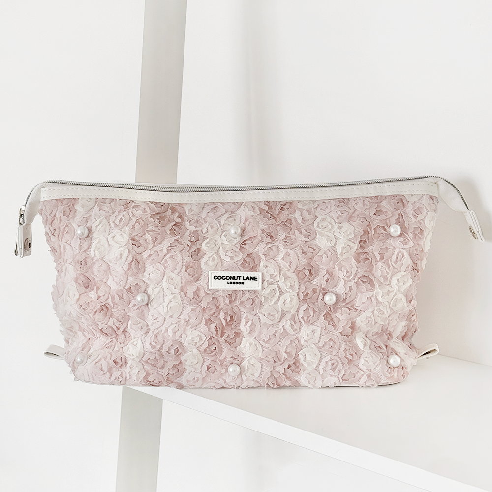 Genişletilebilir Makyaj Çantası - İnci Çiçekleri 