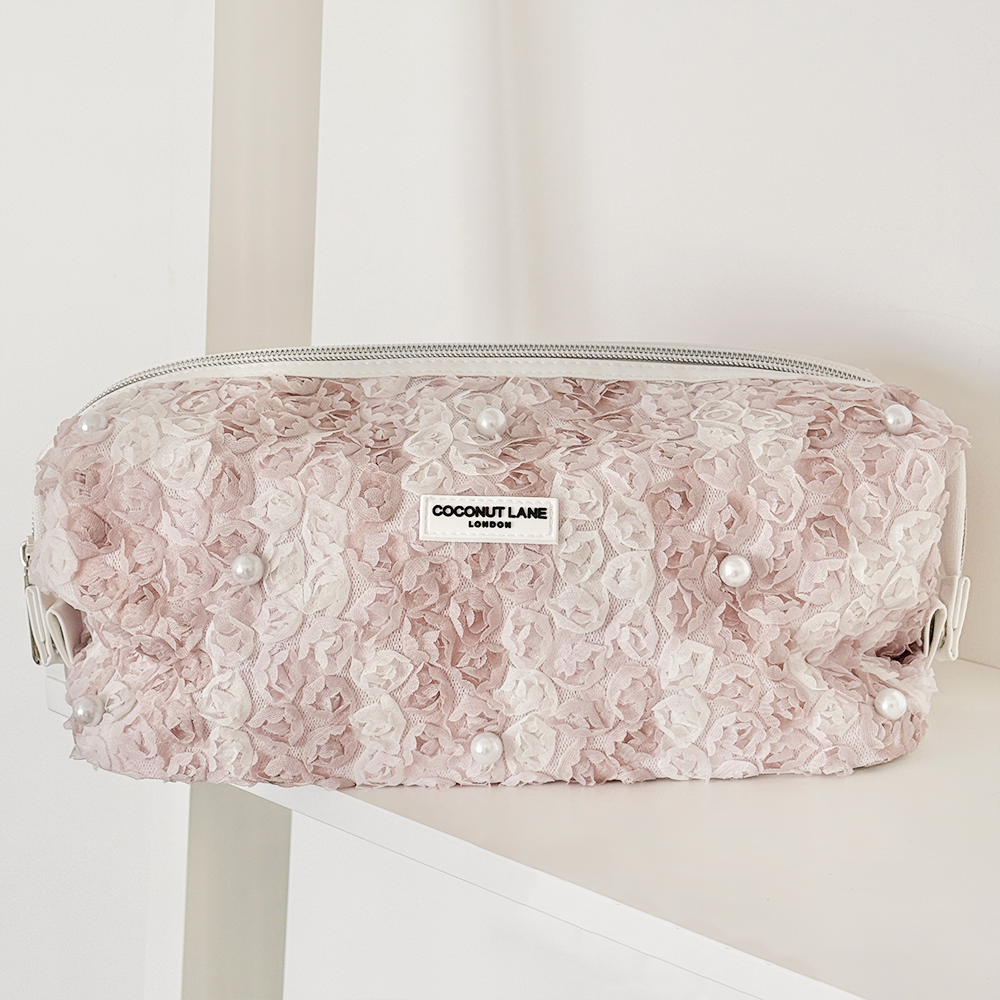Genişletilebilir Makyaj Çantası - İnci Çiçekleri 