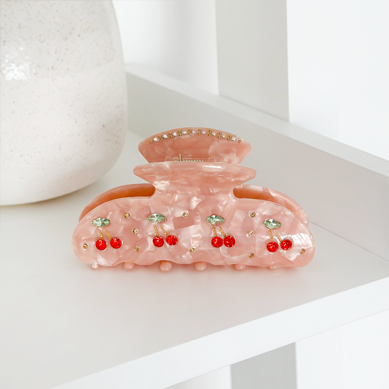 Pembe İnci Kirazlı Pençe Klipsi