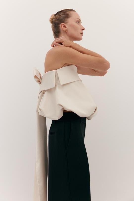 Puff-Shaped Bow-Tail Tube Top