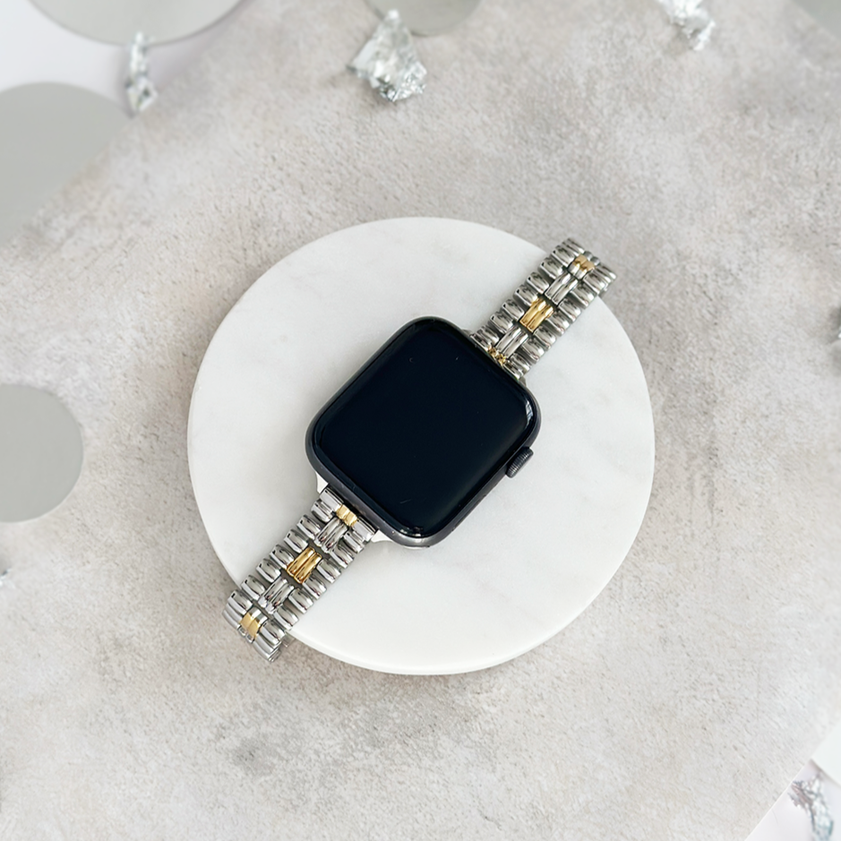 Retro İnce Paslanmaz Çelik Apple Watch Kayışı - Vintage Altın ve Gümüş