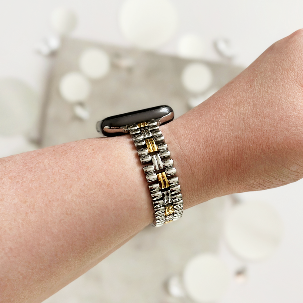 Retro İnce Paslanmaz Çelik Apple Watch Kayışı - Vintage Altın ve Gümüş