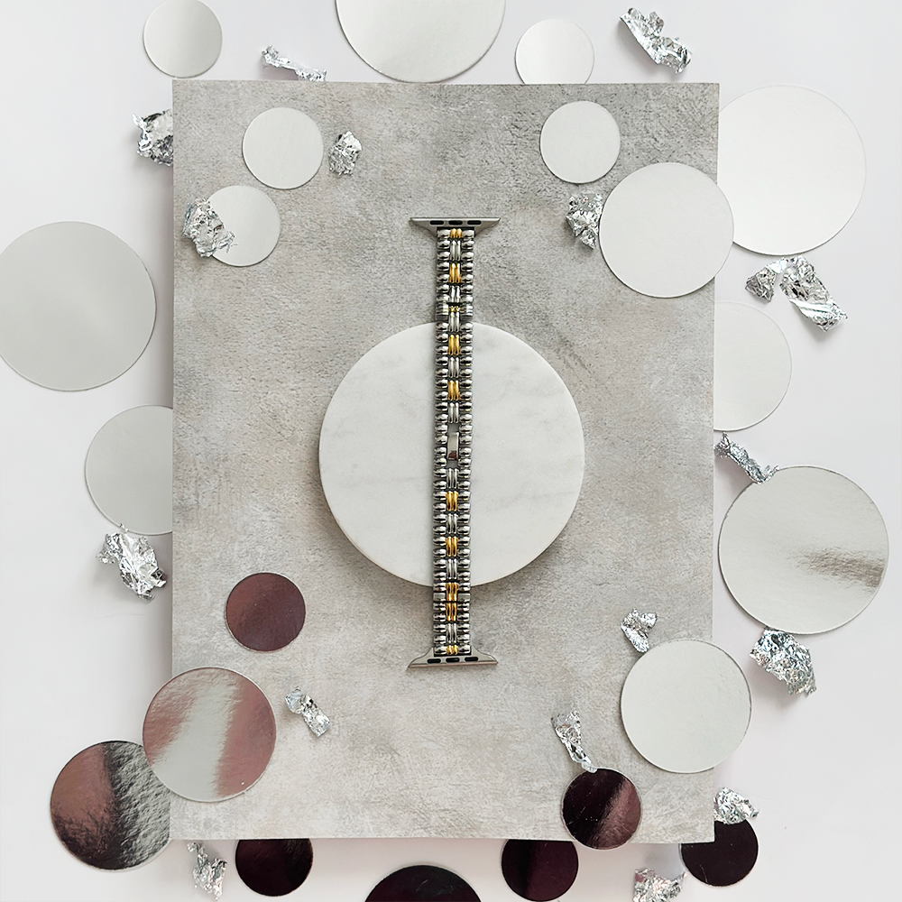 Retro İnce Paslanmaz Çelik Apple Watch Kayışı - Vintage Altın ve Gümüş