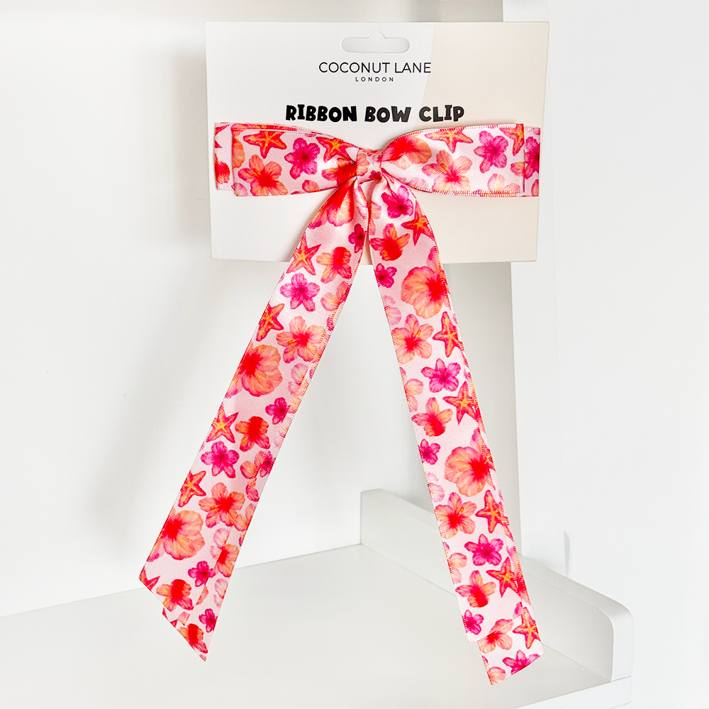 Ribbon Bow Clip - Island Girl Pink Hibiscus