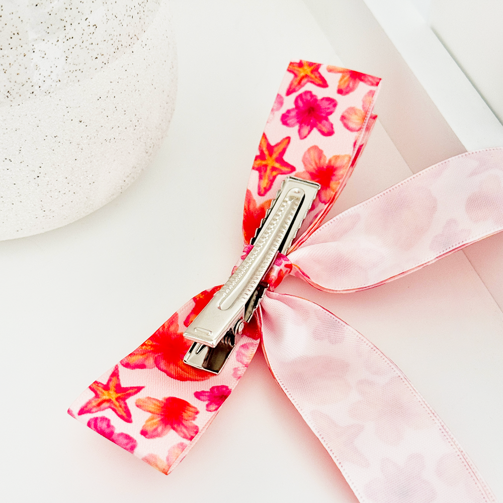 Ribbon Bow Clip - Island Girl Pink Hibiscus