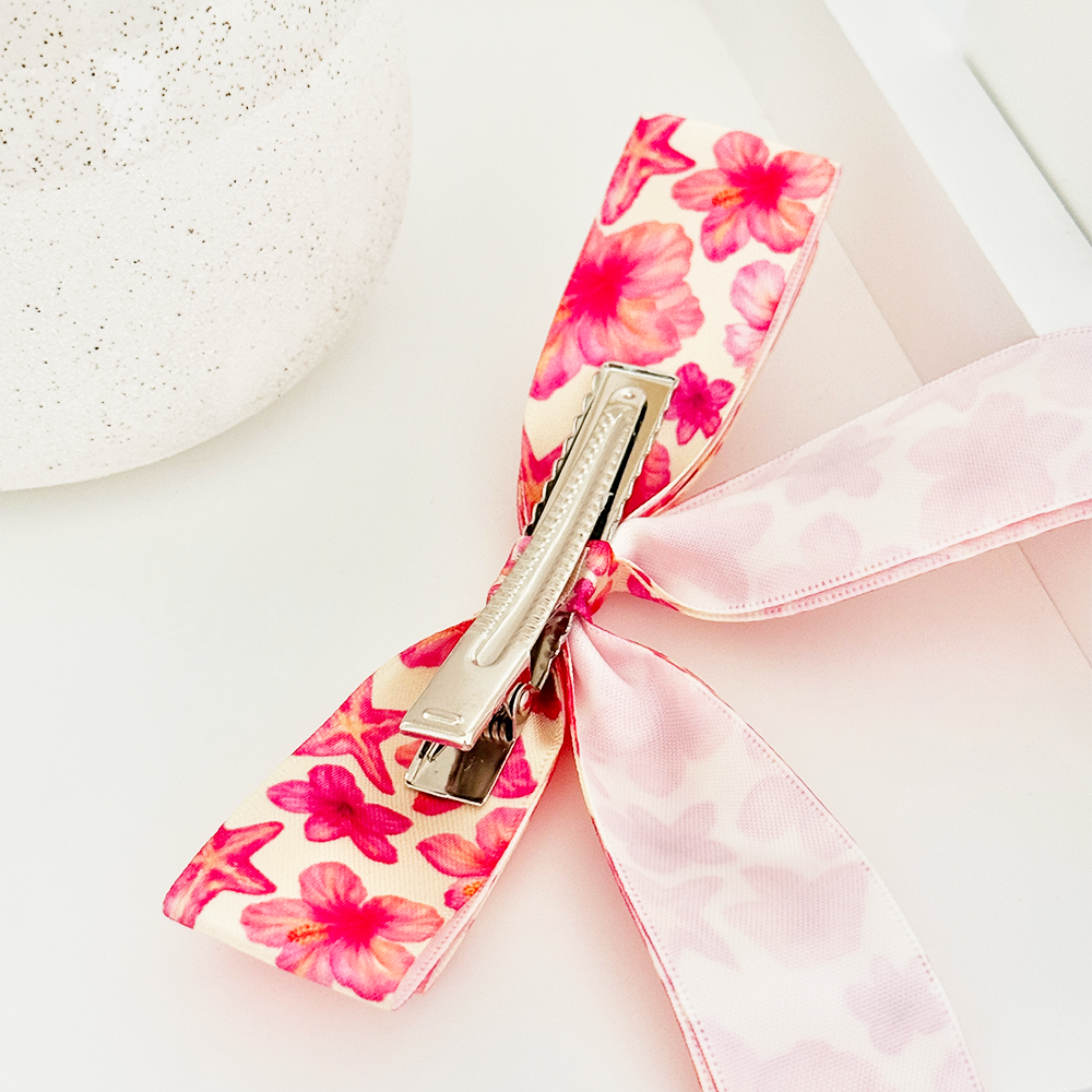 Ribbon Bow Clip - Island Girl Butter Yellow Hibiscus
