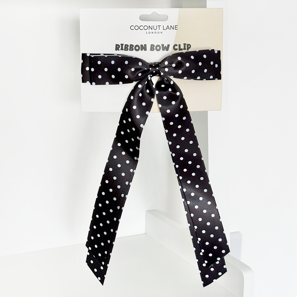 Ribbon Bow Clip - Black Polka Dot