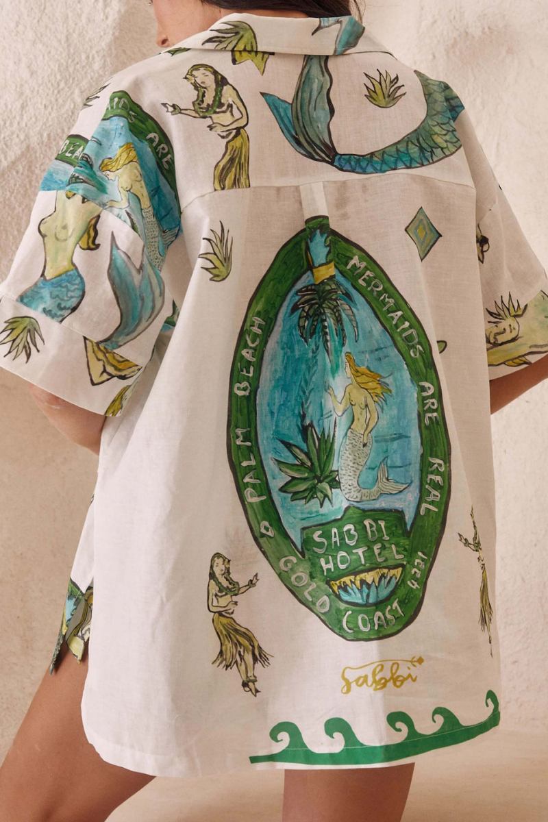 Holiday Mermaid Print Loose Shorts Two-Piece Set