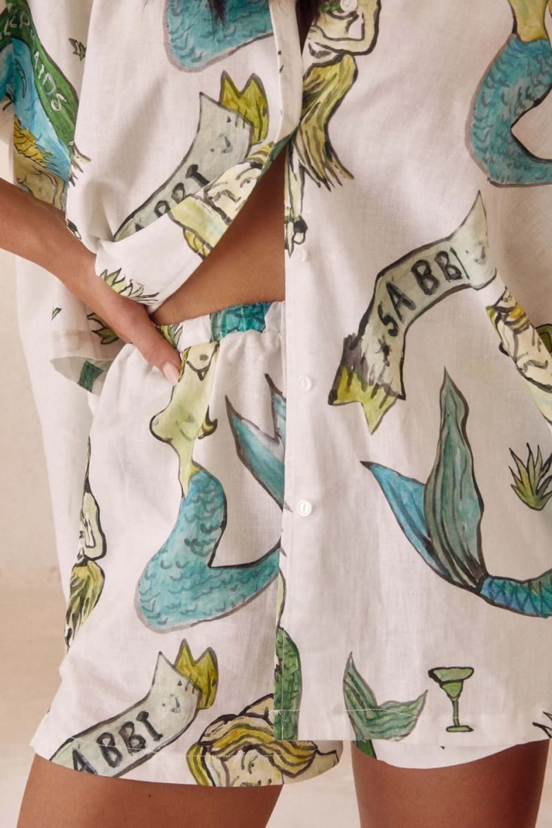 Holiday Mermaid Print Loose Shorts Two-Piece Set