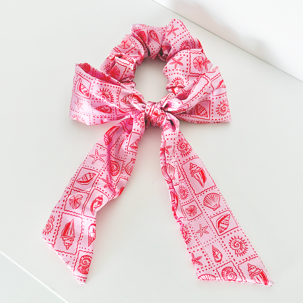Satin Bow Scrunchie - Seashell Riviera