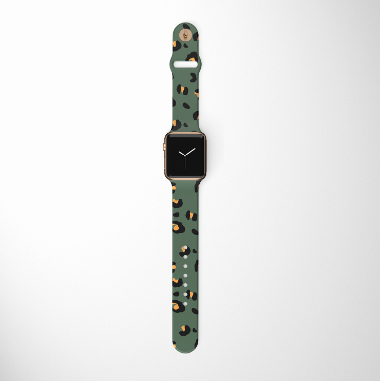 Haki Leopar Desenli Apple Watch Kayışı