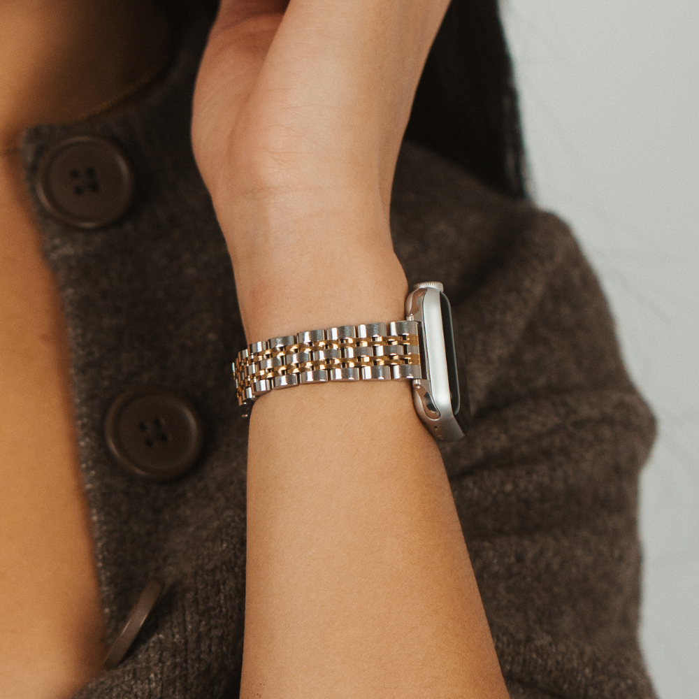 İnce Paslanmaz Çelik Apple Watch Kayışı - Gümüş ve Altın