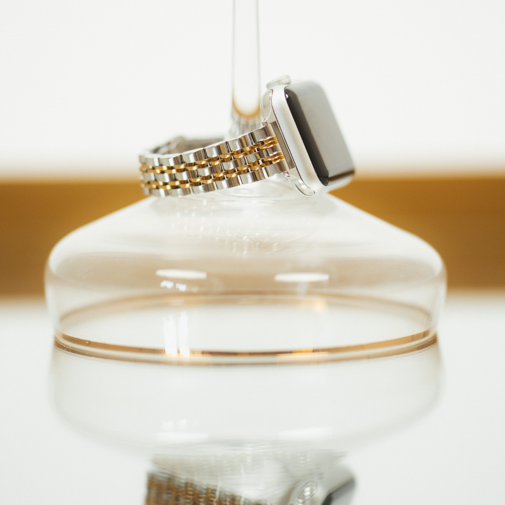 İnce Paslanmaz Çelik Apple Watch Kayışı - Gümüş ve Altın