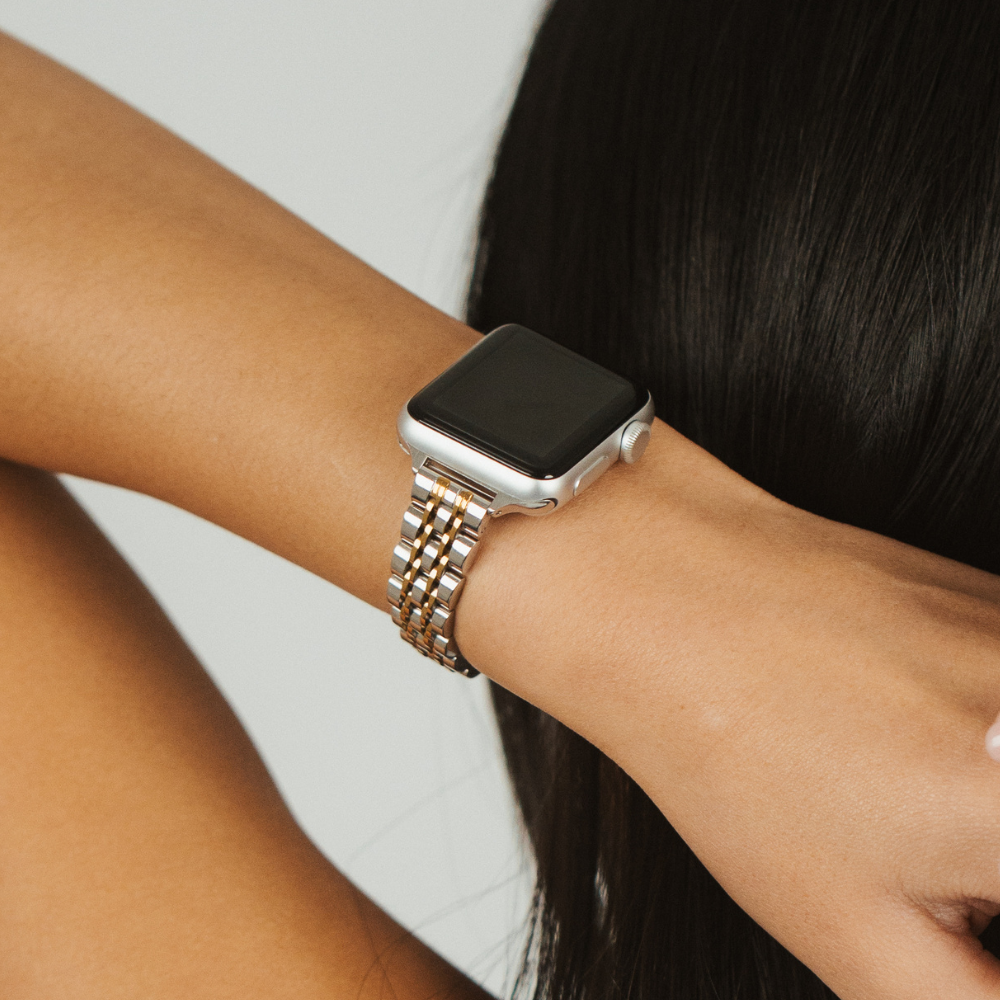 İnce Paslanmaz Çelik Apple Watch Kayışı - Gümüş ve Altın