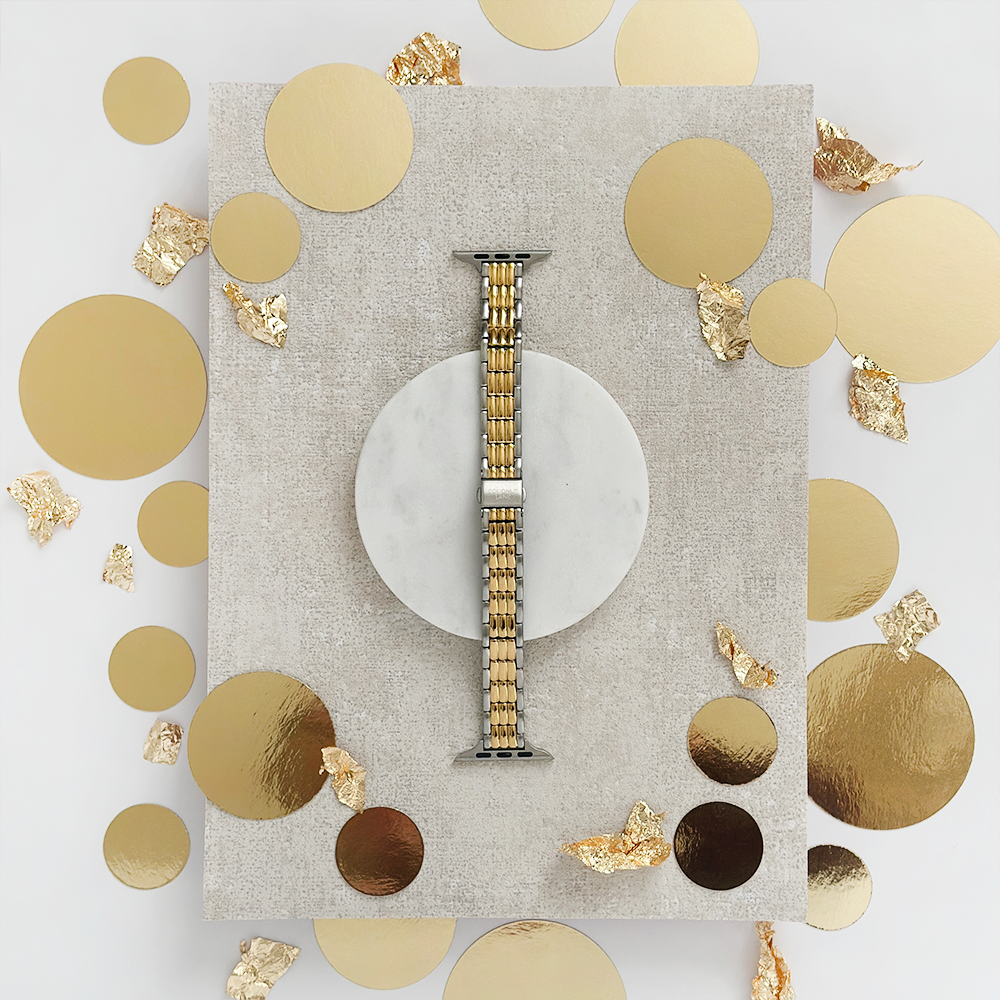 Retro İnce Paslanmaz Çelik Apple Watch Kayışı - Zamansız İki Tonlu