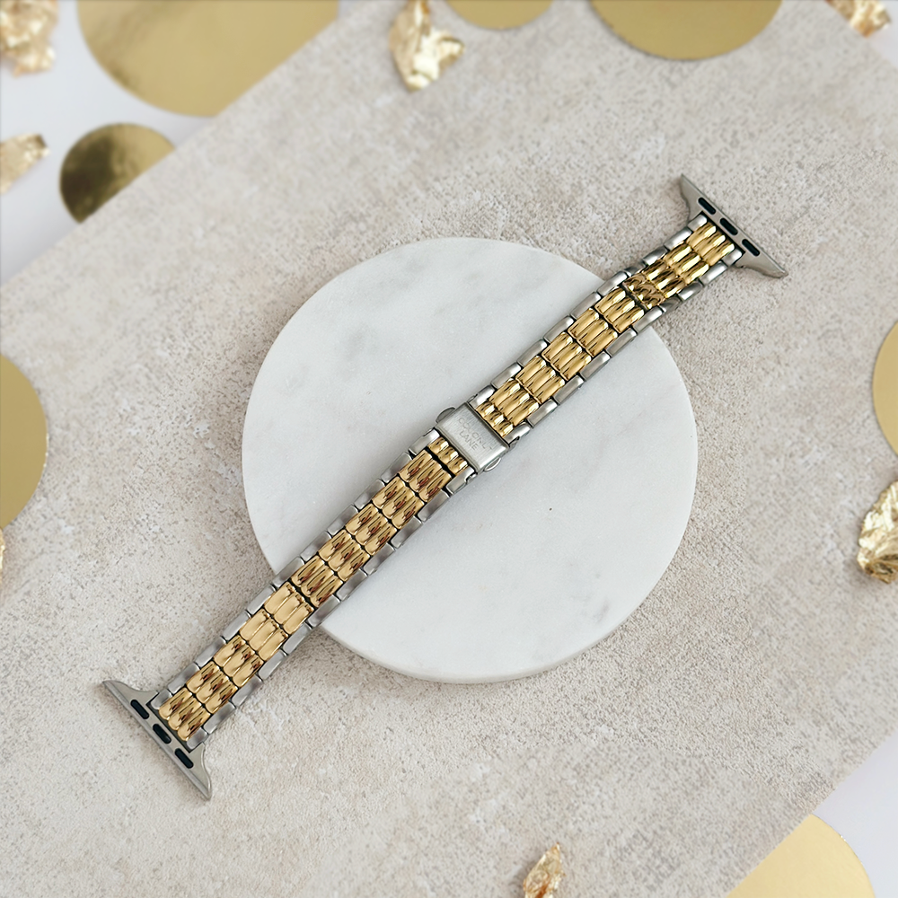 Retro İnce Paslanmaz Çelik Apple Watch Kayışı - Zamansız İki Tonlu