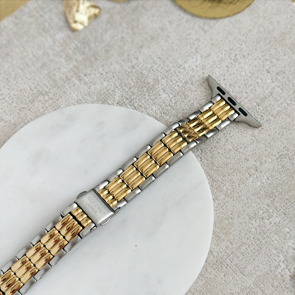 Retro İnce Paslanmaz Çelik Apple Watch Kayışı - Zamansız İki Tonlu