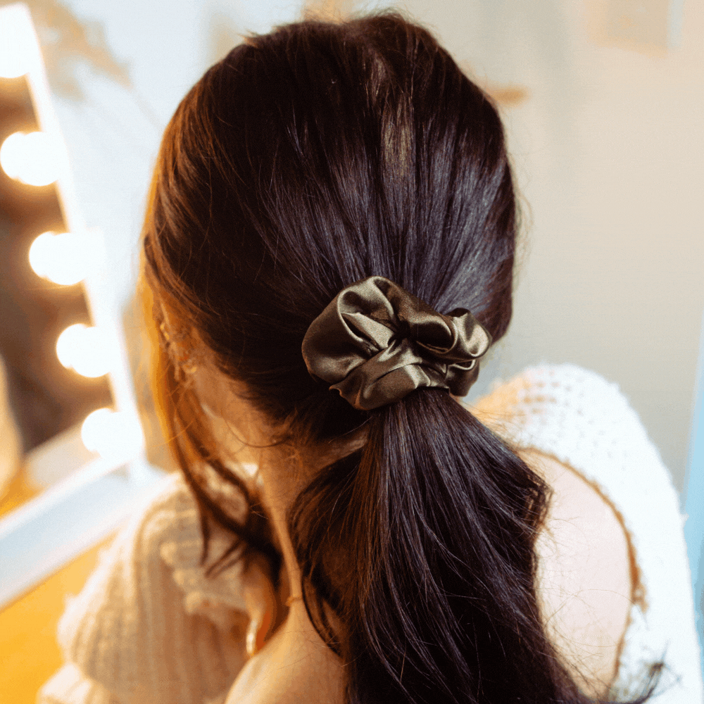 Satin Bow Scrunchie - Chic Khaki