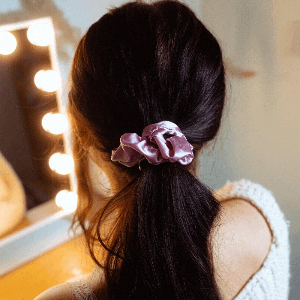 Satin Bow Scrunchie - Peony Pink