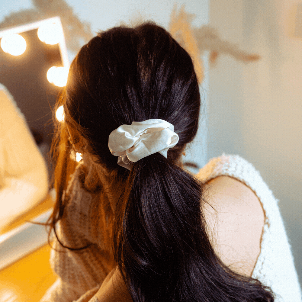 Satin Bow Scrunchie - Almond Cream