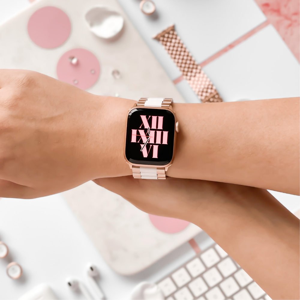 Stainless Steel Apple Watch Strap - White & Rose Gold