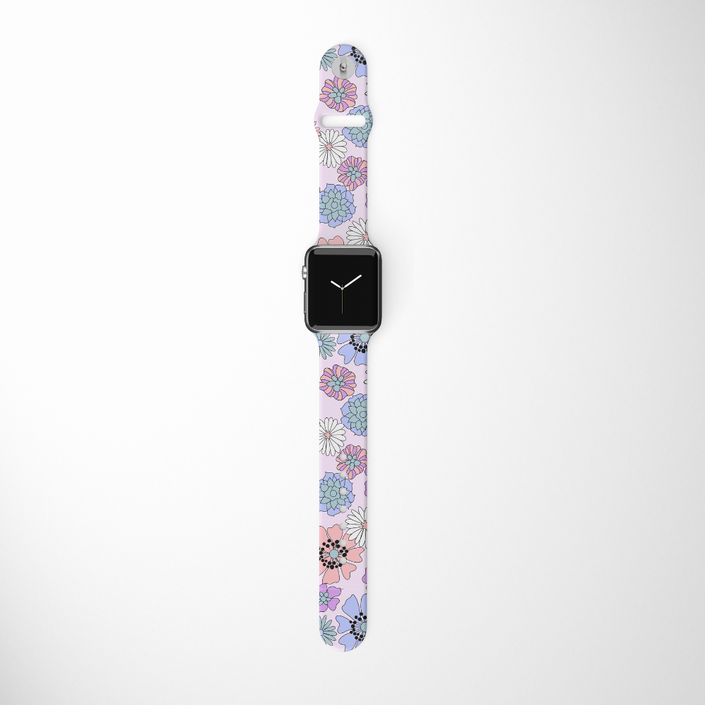 Pastel Çiçek Desenli Apple Watch Kayışı 