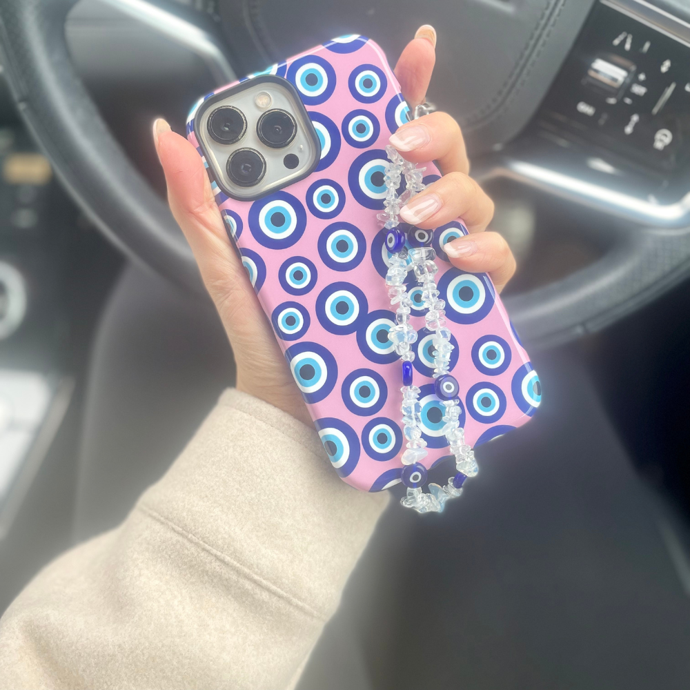 Boncuklu Telefon Askısı - Kristal Nazar Boncuğu