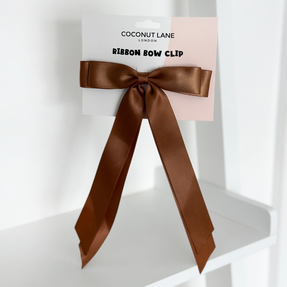 Ribbon Bow Clip - Brown