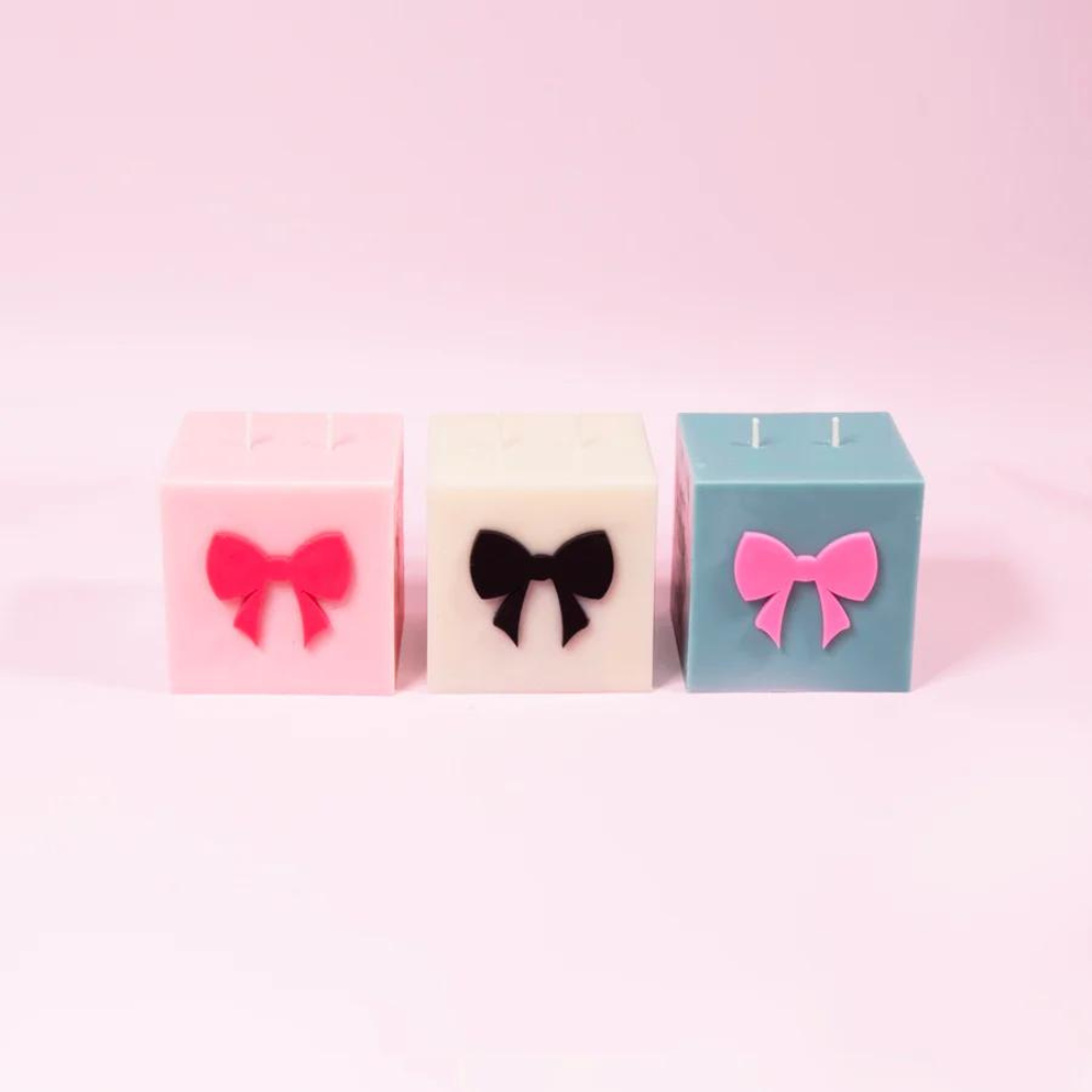 Red & Pink Coquette Bow Block Candle