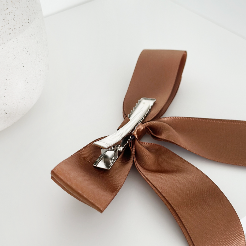 Ribbon Bow Clip - Brown