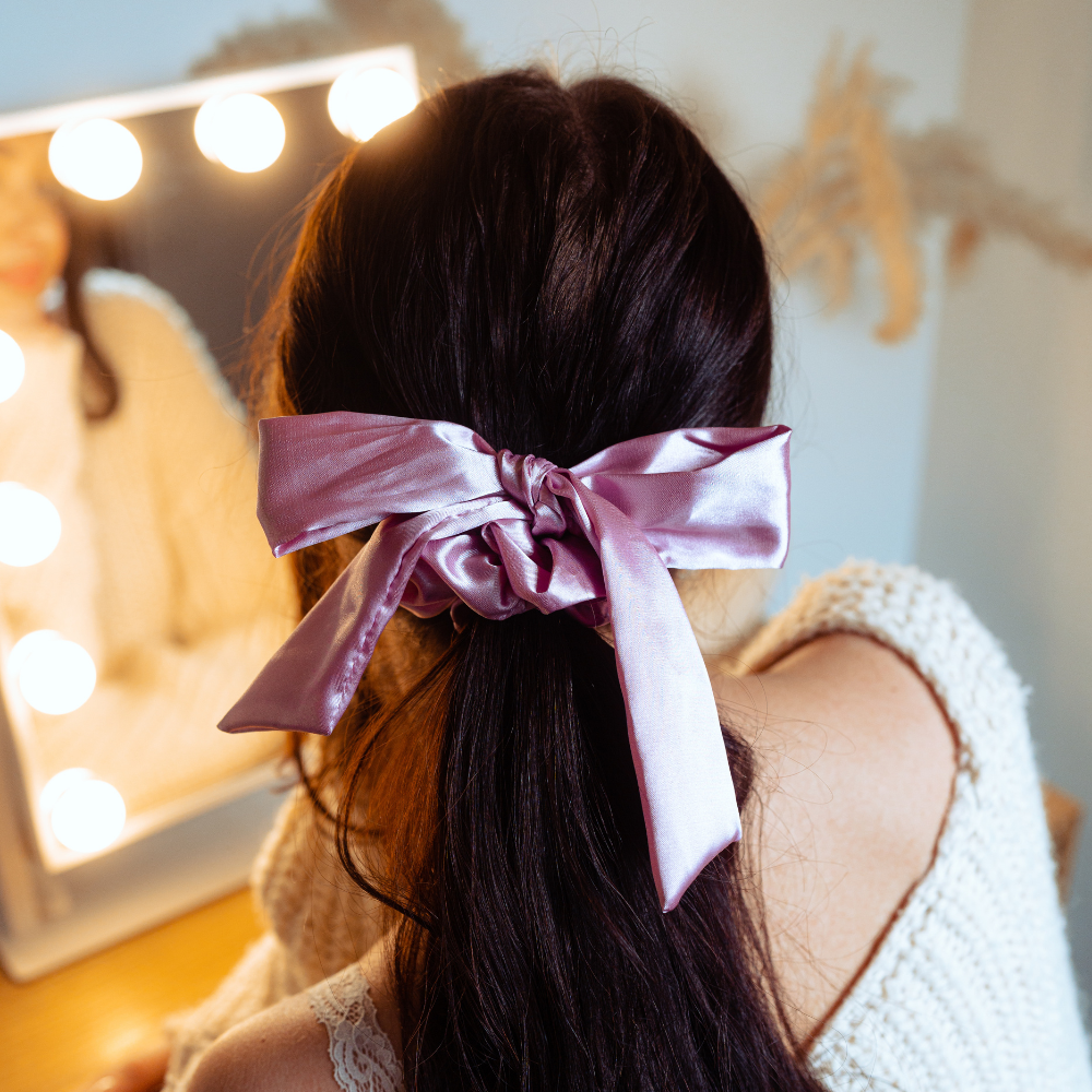 Satin Bow Scrunchie - Peony Pink