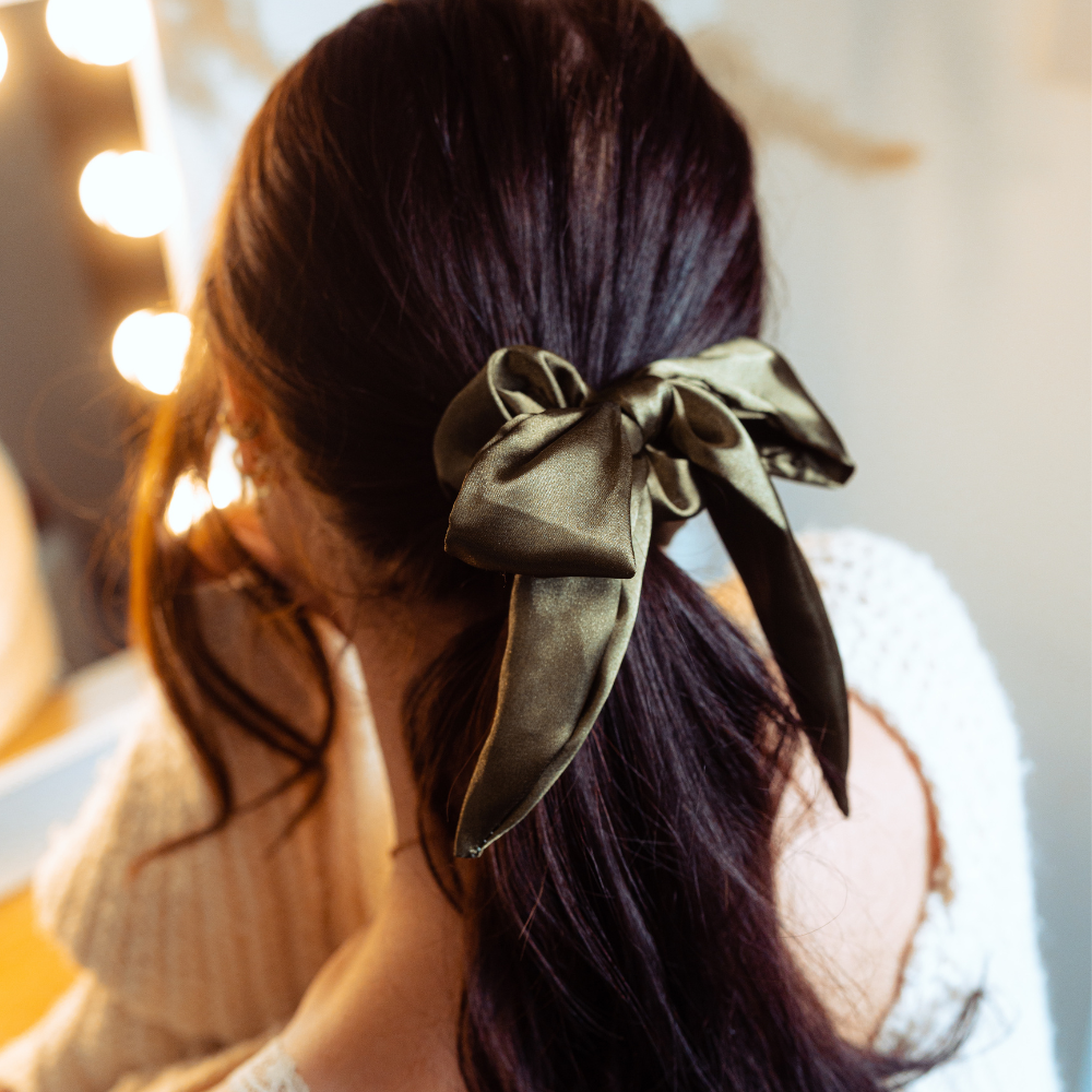 Satin Bow Scrunchie - Chic Khaki