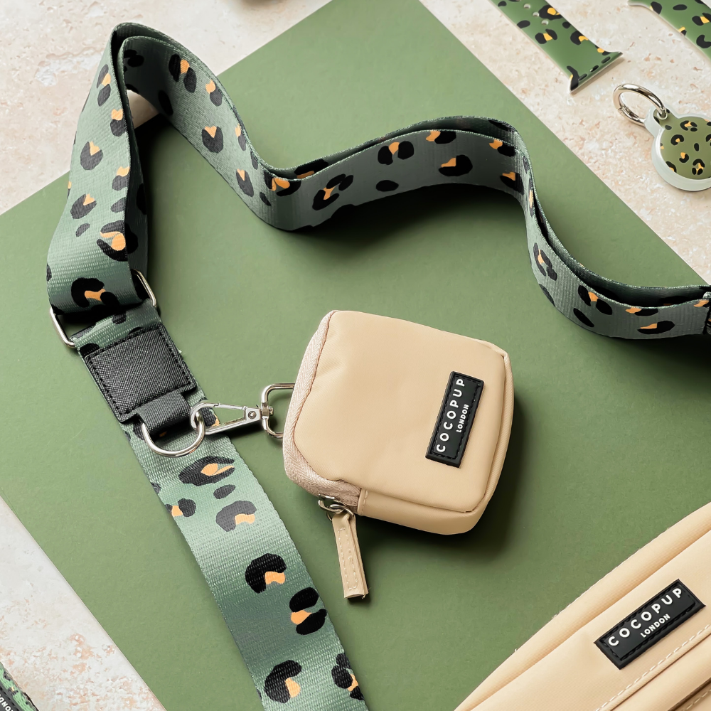Köpek Gezdirme Mocha Çanta Seti - Haki Leopar Desenli