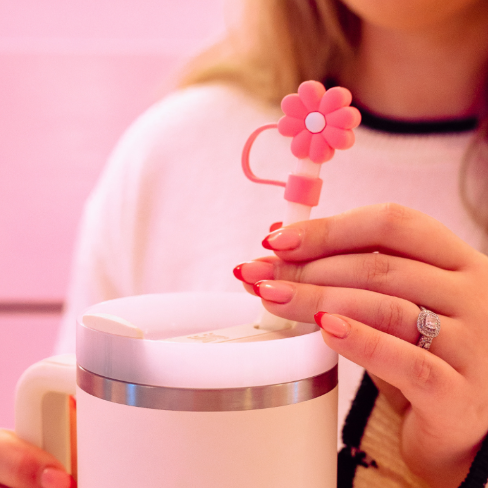 Pembe ve Beyaz Papatya Desenli Hasır Kılıf