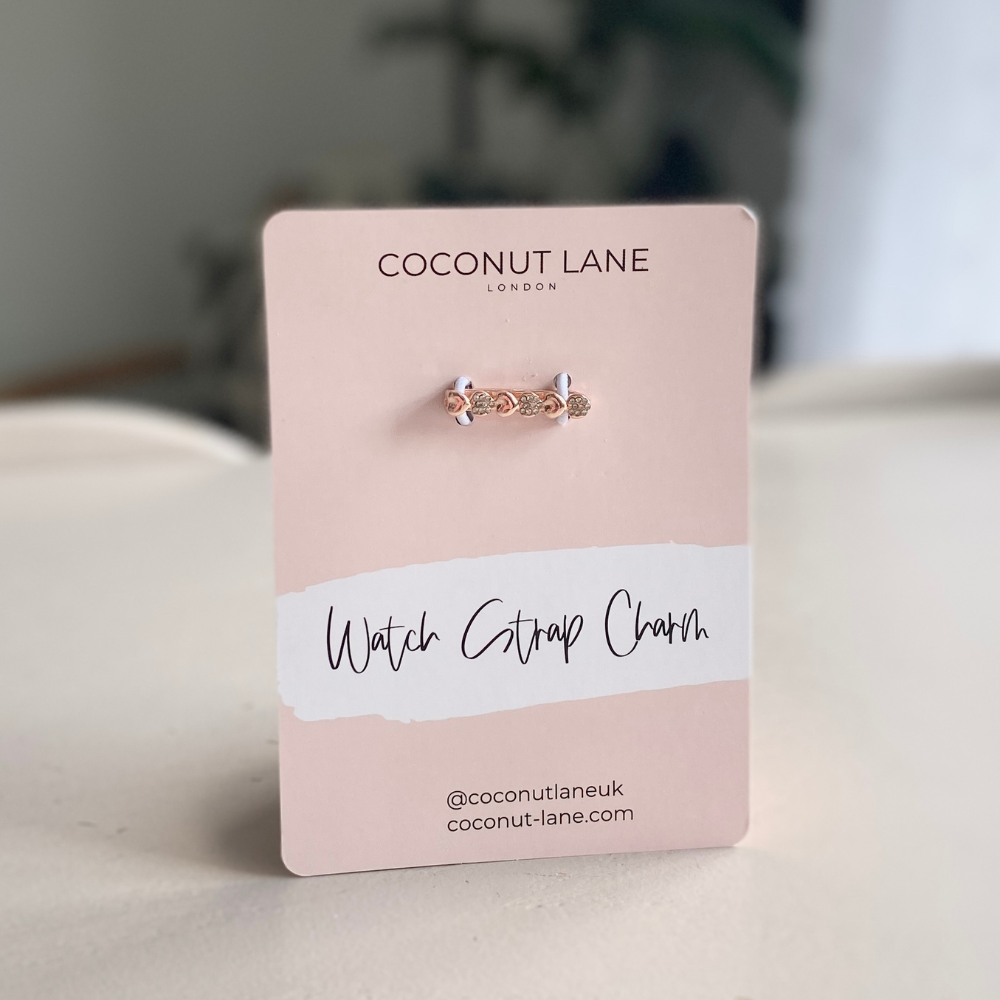 Watch Strap Charm - Rose Gold Diamante Hearts