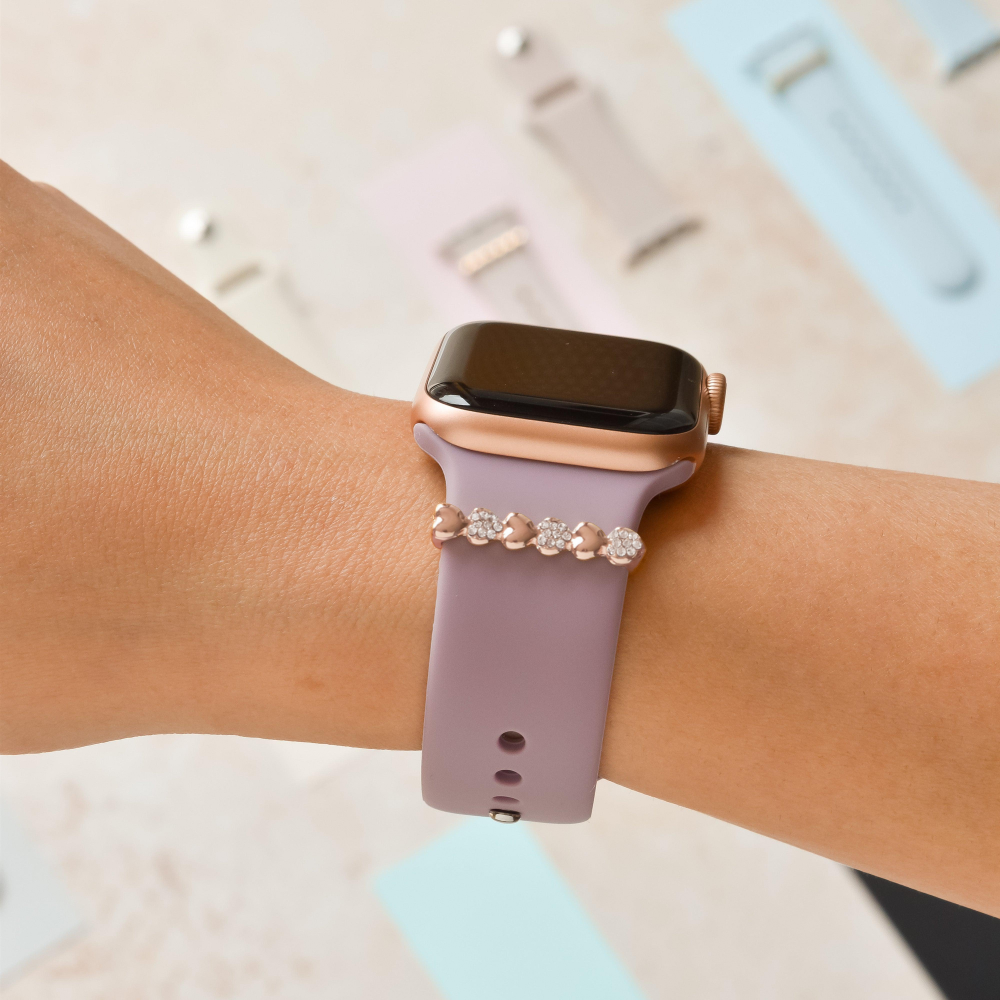 Watch Strap Charm - Rose Gold Diamante Hearts