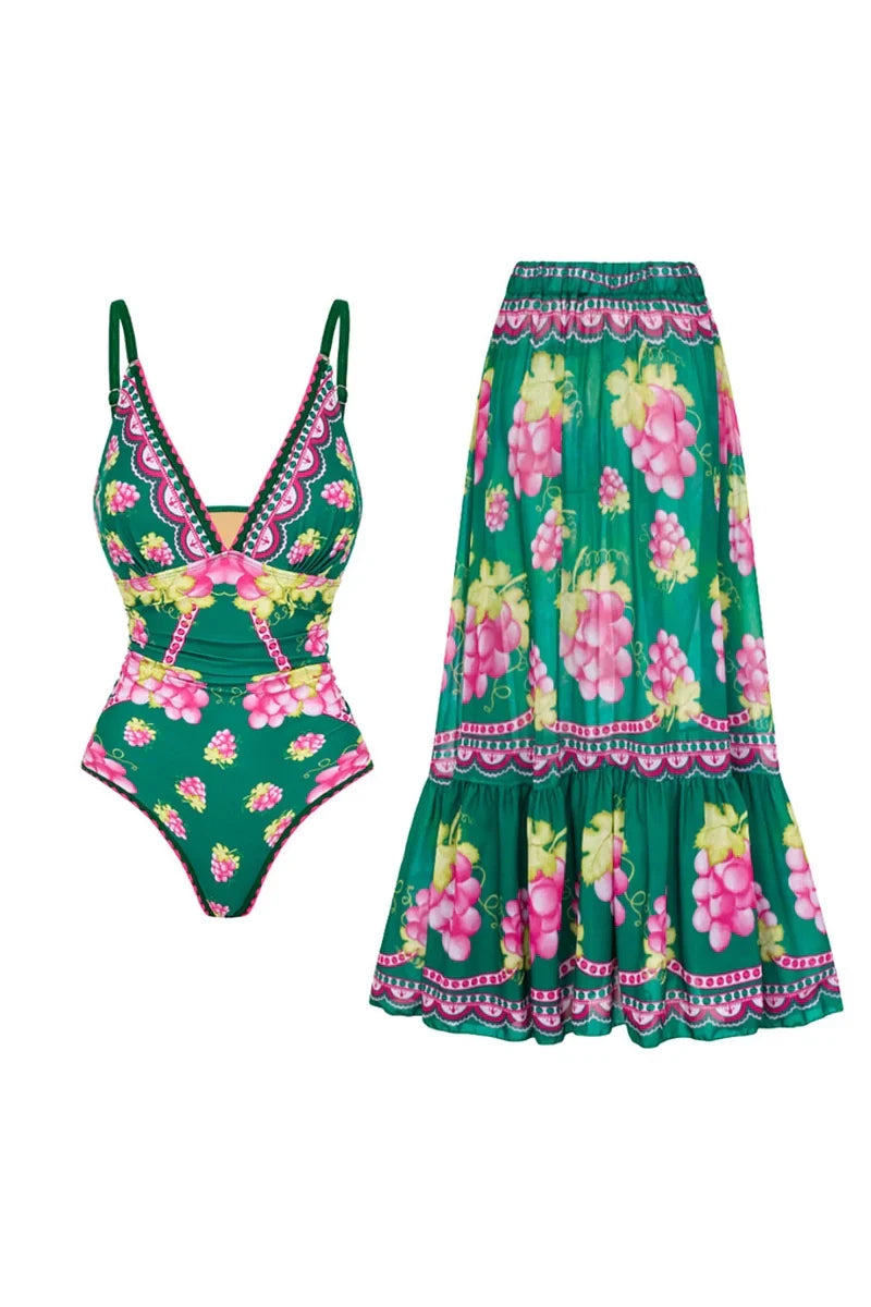 Deep V Cami Maxi Dress Swimsuit Set