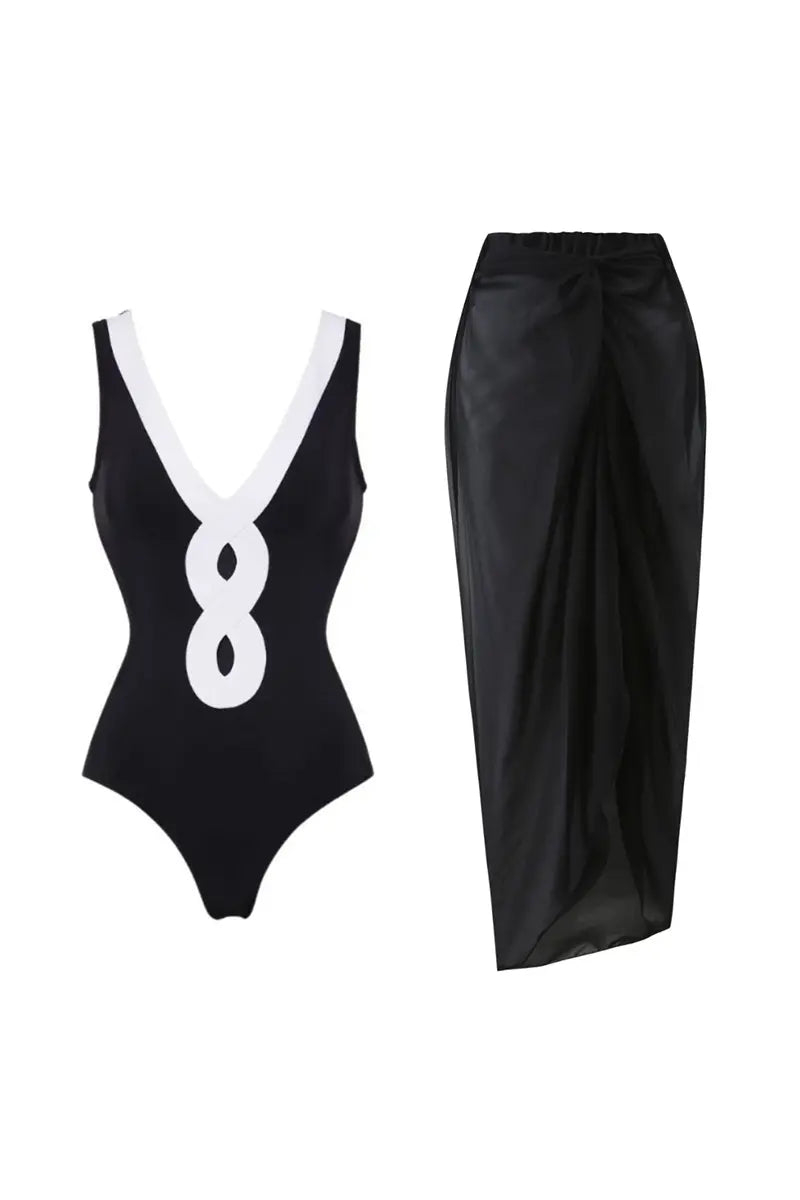 Colorblock One Piece Swimsuit Set