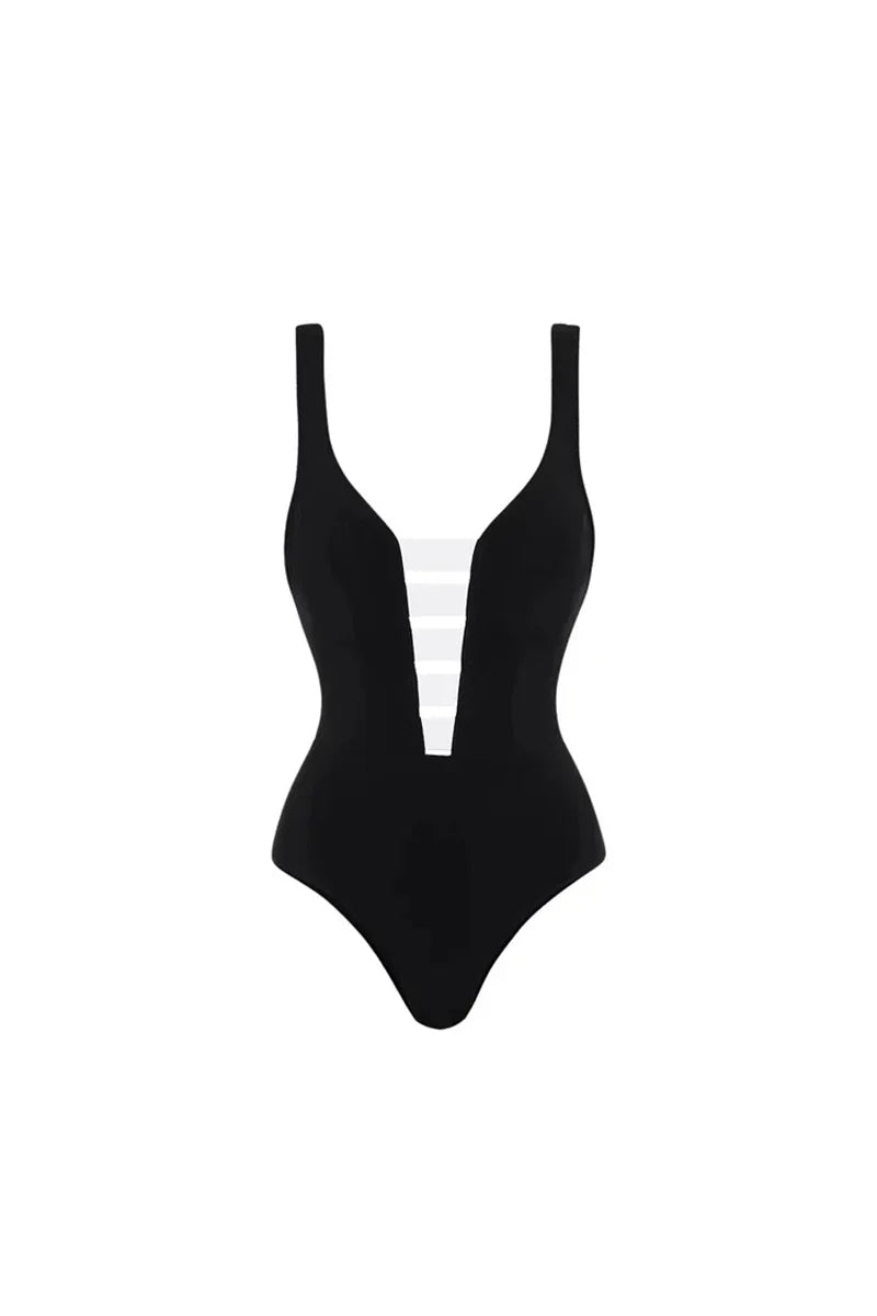 Colorblock Minimal One Piece Swimsuit Set