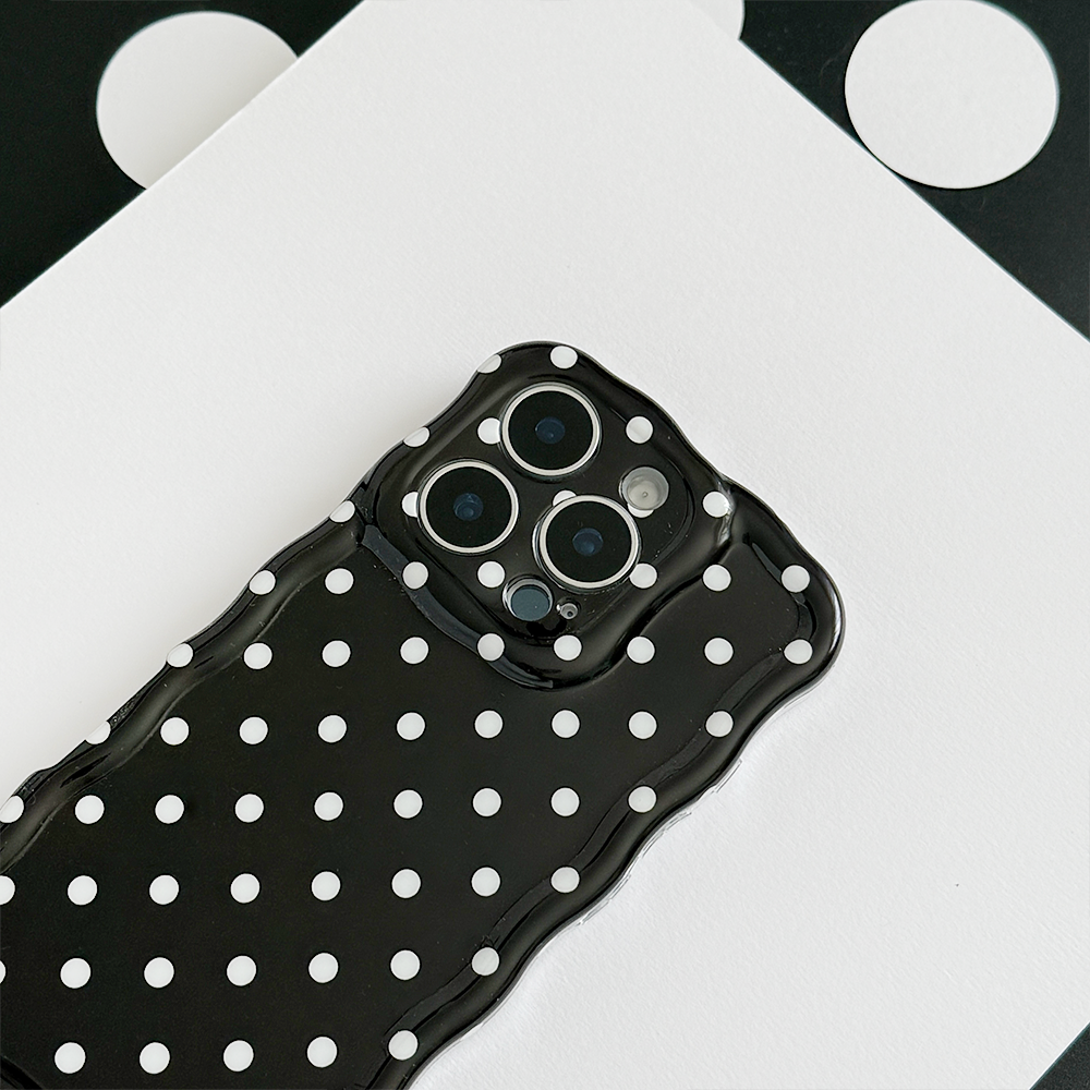 Wavy Phone Case - Black Polka Dot