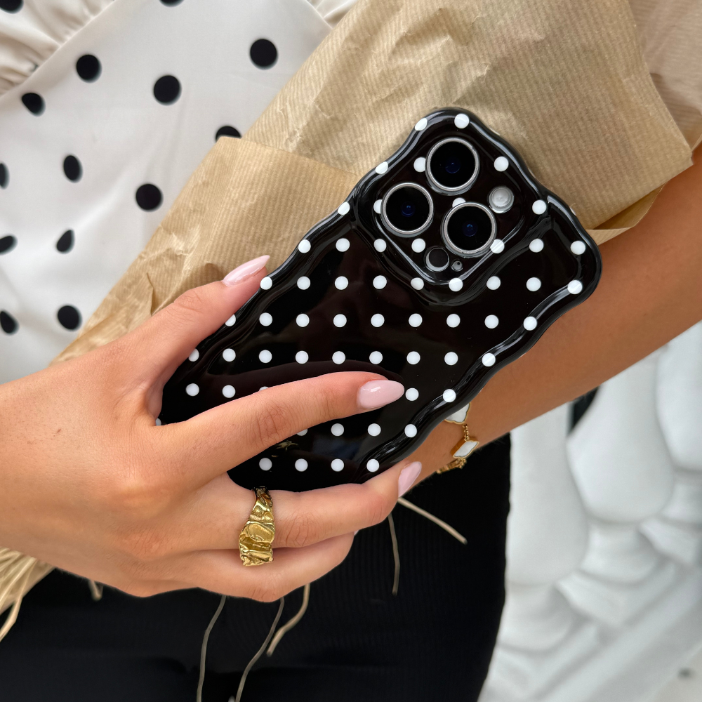 Wavy Phone Case - Black Polka Dot