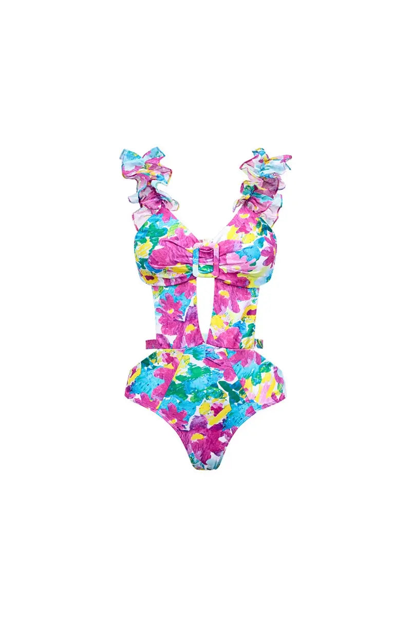 Cutout One Piece Swimsuit Set with Cover Up