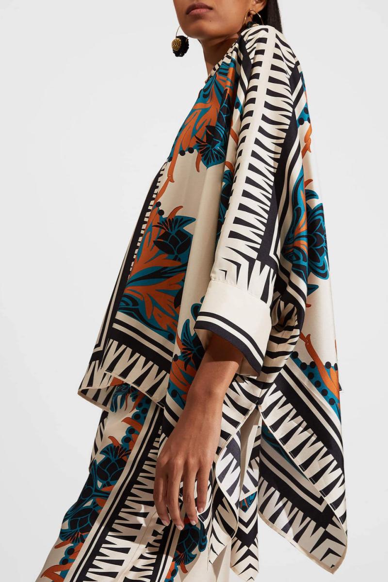 Fine Satin Floral Print Batwing Sleeve Pants Set - Orange