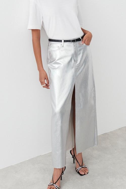 Andrey Metallic Maxi Slit Skirt