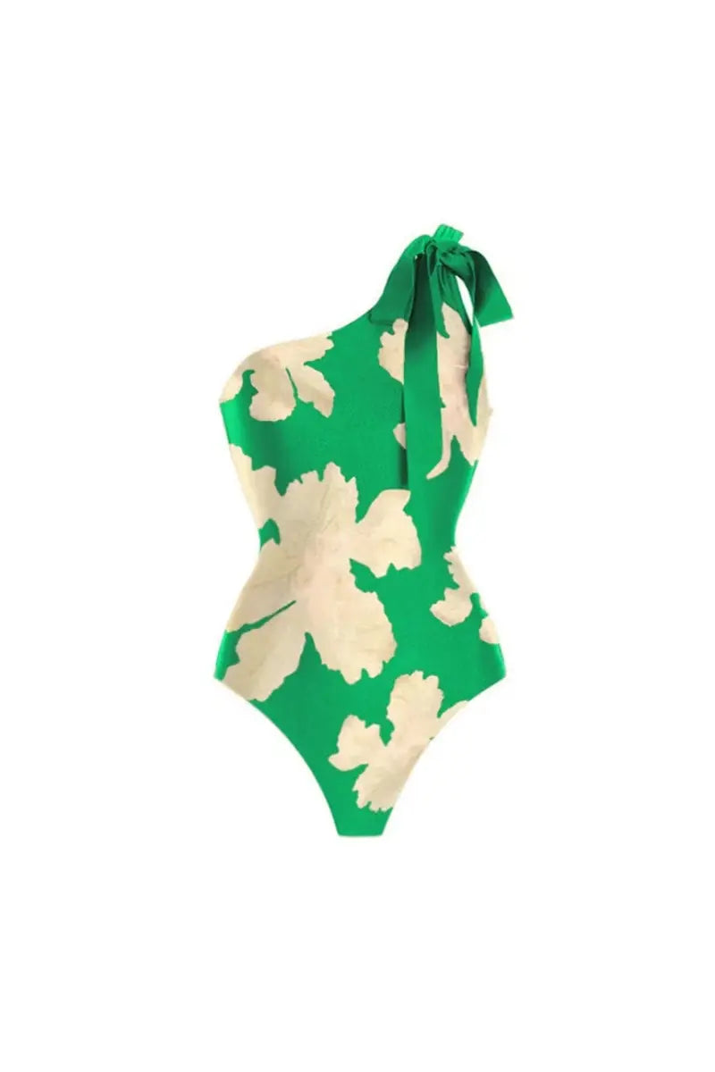 Belted Printed Swimsuits with Wrap Skirt Set