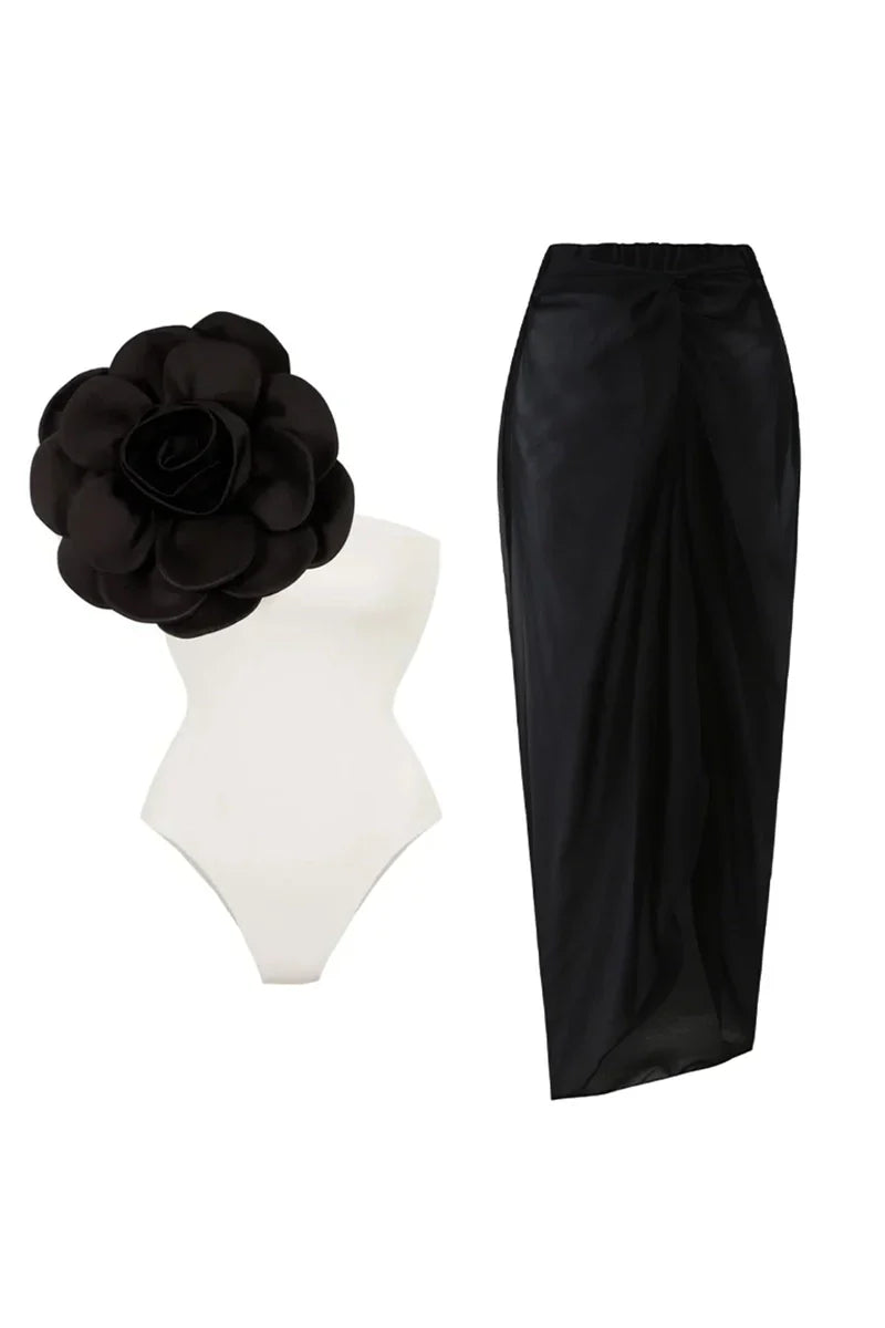 3D Floral Solid Color Swimsuit