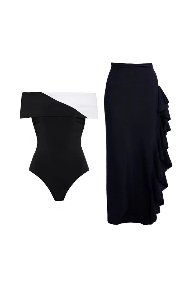 Colorblock Minimal One Piece Swimsuit Set