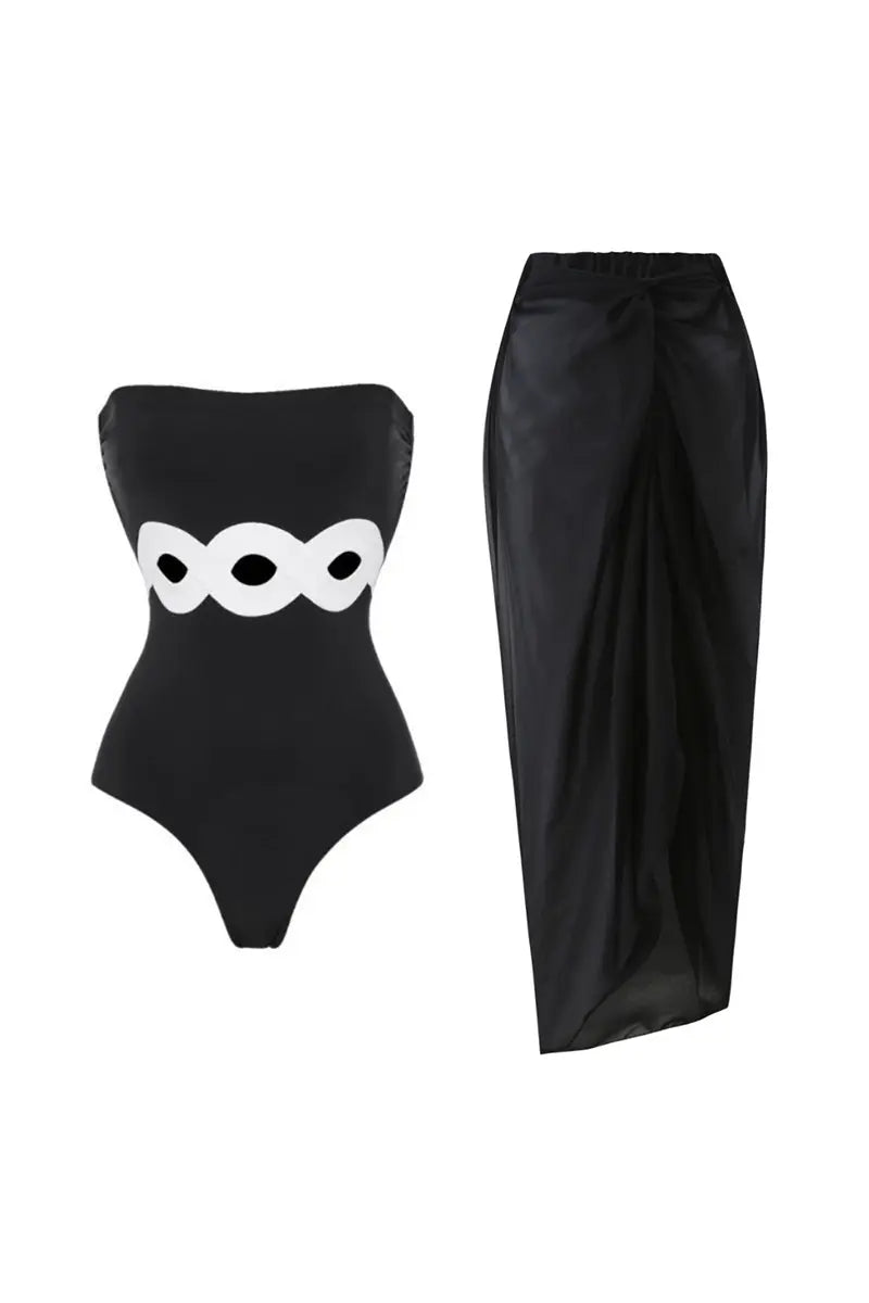 Colorblock One Piece Swimsuit Set